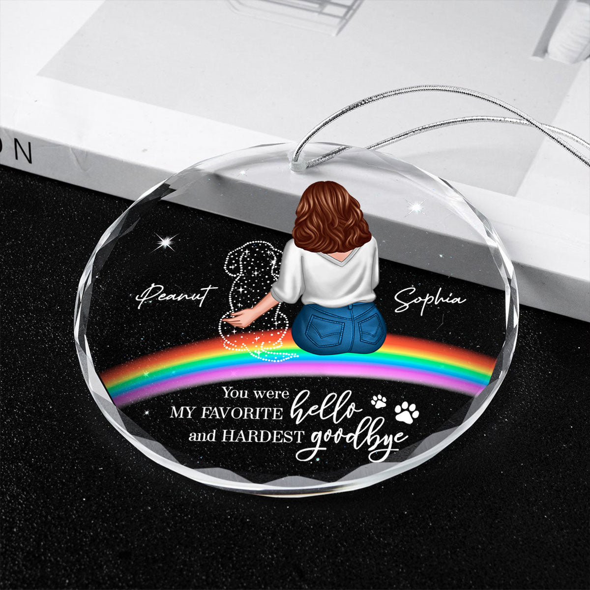 Rainbow Bridge Dog Memorial Pet Loss Keepsake Personalized Glass Ornament