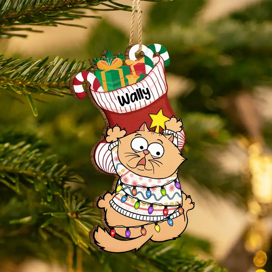 Jingle Cat All The Way - Personalized Custom Shaped Wooden Ornament Ornament The Next Custom Gift