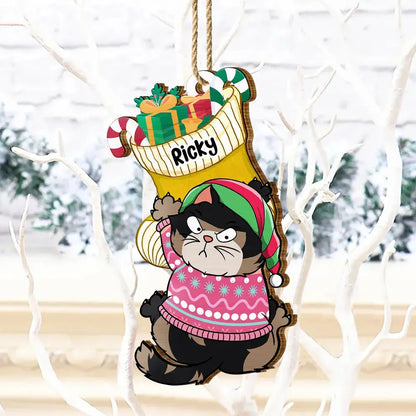 Jingle Cat All The Way - Personalized Custom Shaped Wooden Ornament Ornament The Next Custom Gift