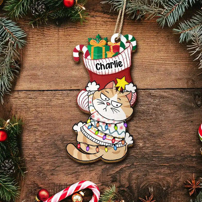 Jingle Cat All The Way - Personalized Custom Shaped Wooden Ornament Ornament The Next Custom Gift