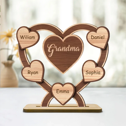 Grandma Mom Hearts Personalized 2-Layered Standing Wooden Plaque, Mother's Day Gift