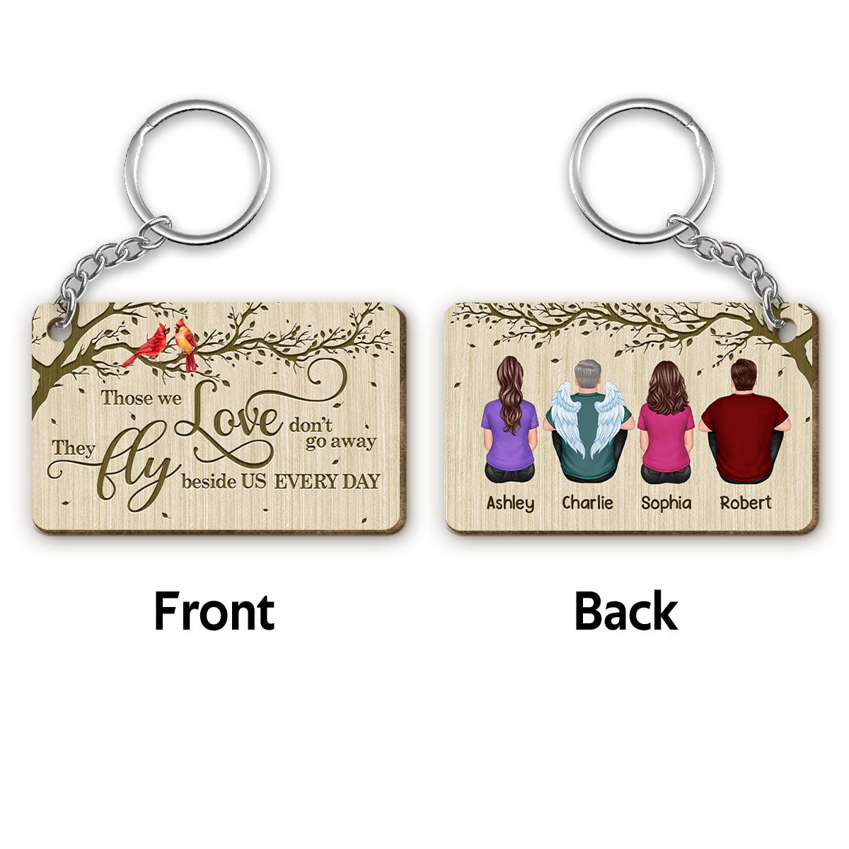 Under Tree Always With You Cardinal Whole Family Memorial Remembrance Gift Personalized Wooden Keychain