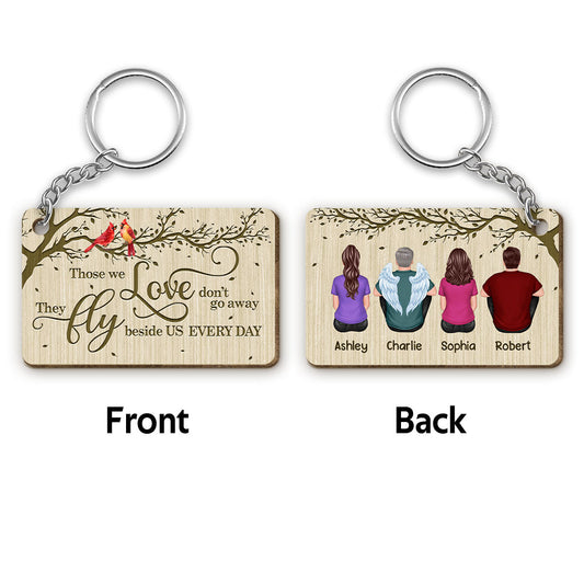 Under Tree Always With You Cardinal Whole Family Memorial Remembrance Gift Personalized Wooden Keychain