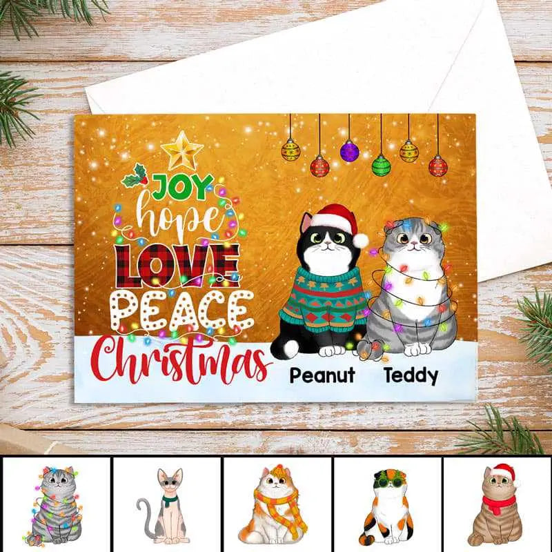 Joy Hope Love Peace Christmas Cats Personalized Postcard Postcard The Next Custom Gift