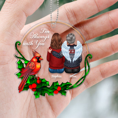 Always With You Stained Glass Wreath Cardinal Memorial Keepsake Personalized Acrylic Ornament