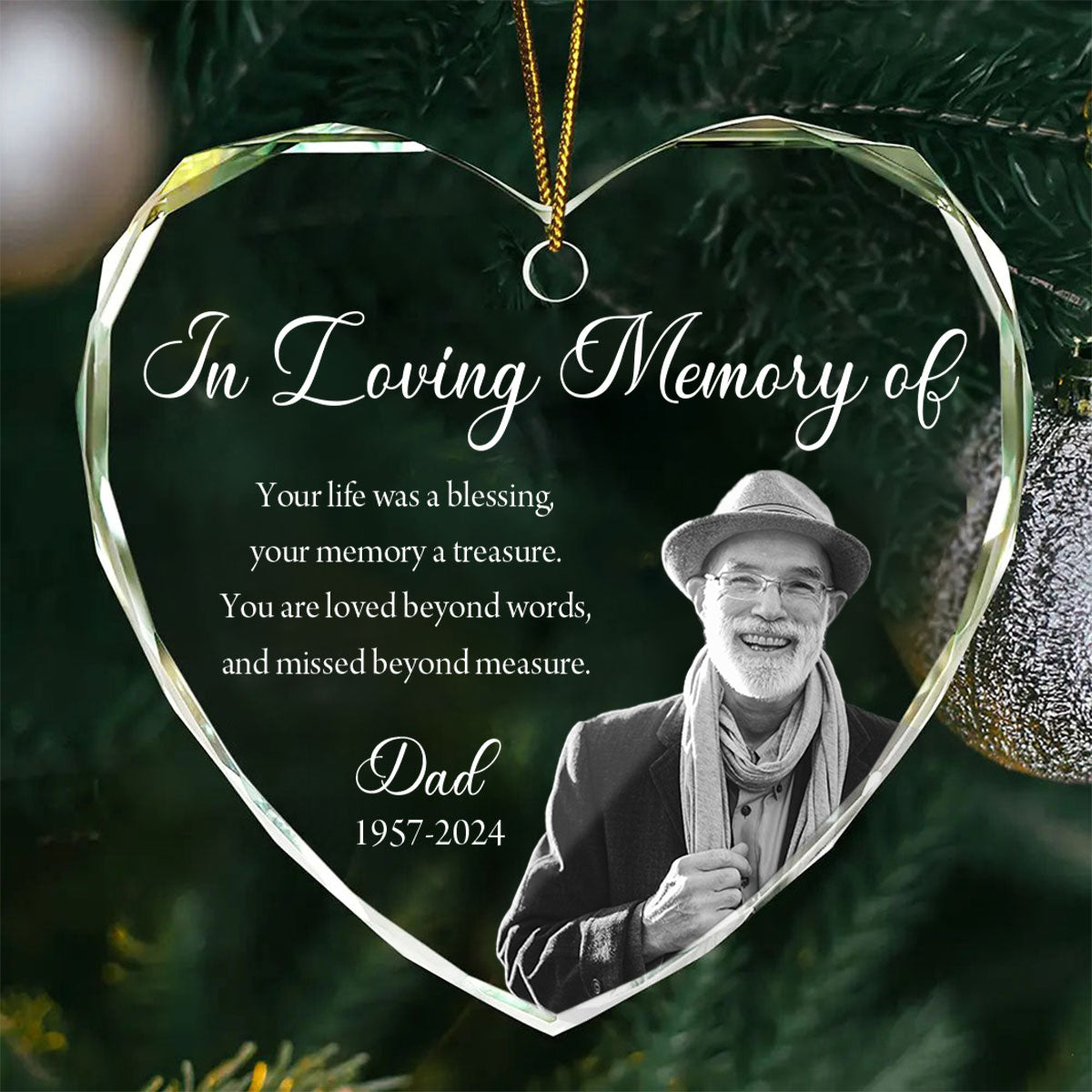 Custom Photo Memorial Ornament, Dad Mom Remembrance Christmas Ornament, Memorial Day Heart Glass Ornament, Mom Loss, Loss of Father Gift