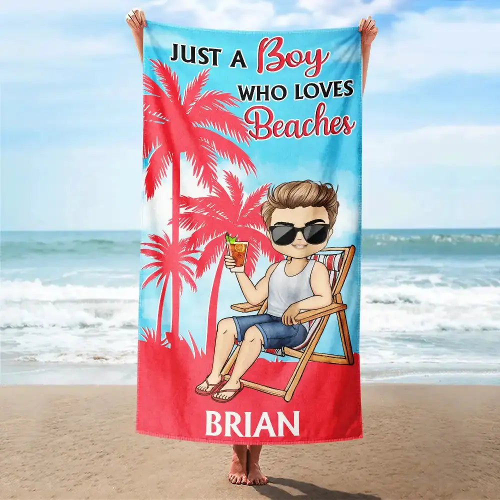 Just A Girl Who Loves Beaches Color Palm Tree - Personalized Beach Towel Beach Towel The Next Custom Gift