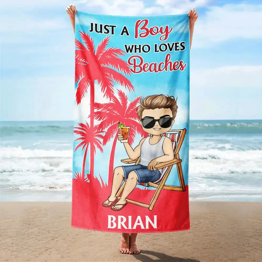 Just A Girl Who Loves Beaches Color Palm Tree - Personalized Beach Towel Beach Towel The Next Custom Gift