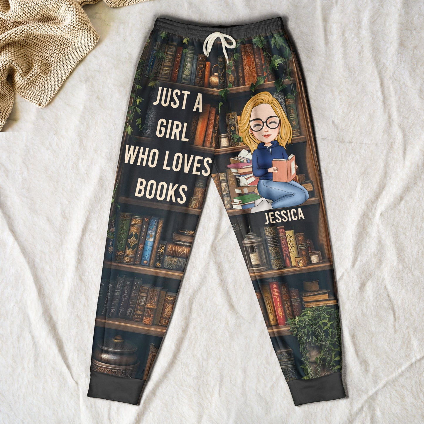Just A Girl Who Loves Books - Personalized Sweatpants - Lounge Pants With Pockets, Custom Pajama Pants, Jogger Sweatpants, Gift For Her
