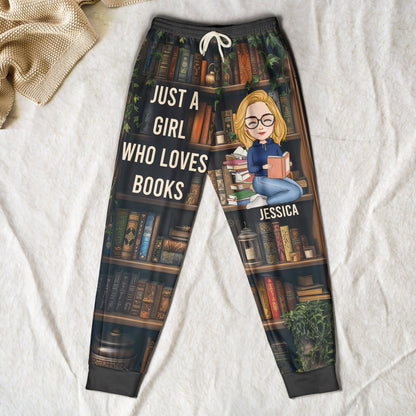 Just A Girl Who Loves Books - Personalized Sweatpants - Lounge Pants With Pockets, Custom Pajama Pants, Jogger Sweatpants, Gift For Her