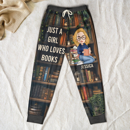 Just A Girl Who Loves Books - Personalized Sweatpants - Lounge Pants With Pockets, Custom Pajama Pants, Jogger Sweatpants, Gift For Her