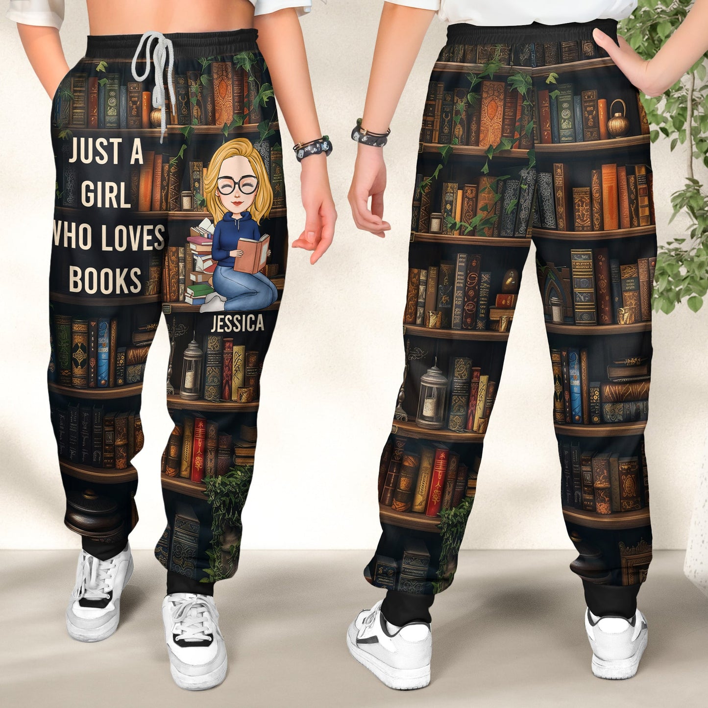 Just A Girl Who Loves Books - Personalized Sweatpants - Lounge Pants With Pockets, Custom Pajama Pants, Jogger Sweatpants, Gift For Her