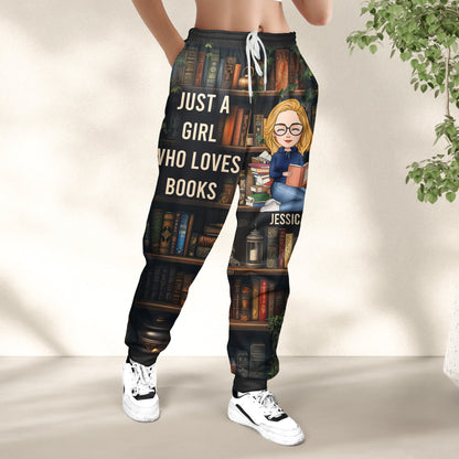 Just A Girl Who Loves Books - Personalized Sweatpants - Lounge Pants With Pockets, Custom Pajama Pants, Jogger Sweatpants, Gift For Her