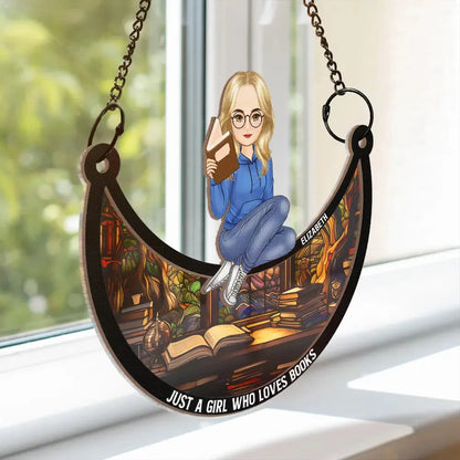 Just A Girl Who Loves Books - Personalized Window Hanging Suncatcher Ornament Hanging Suncatcher Ornament The Next Custom Gift