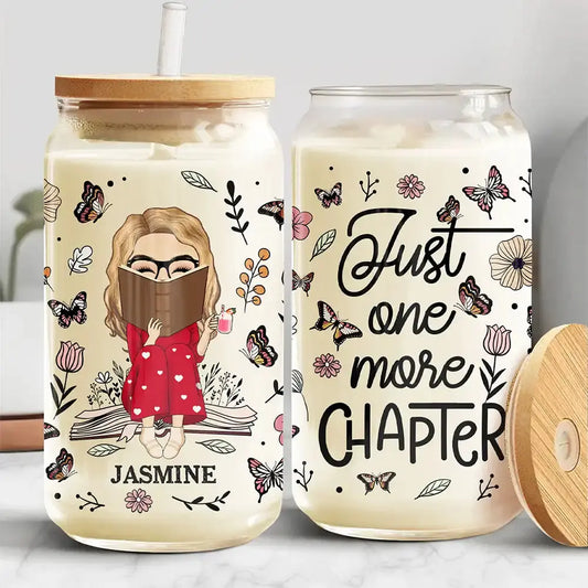 Just One More Chapter - Personalized Clear Glass Can Glass Can The Next Custom Gift