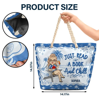 Just Read A Book And Chill - Personalized Beach Bag Beach Bag The Next Custom Gift