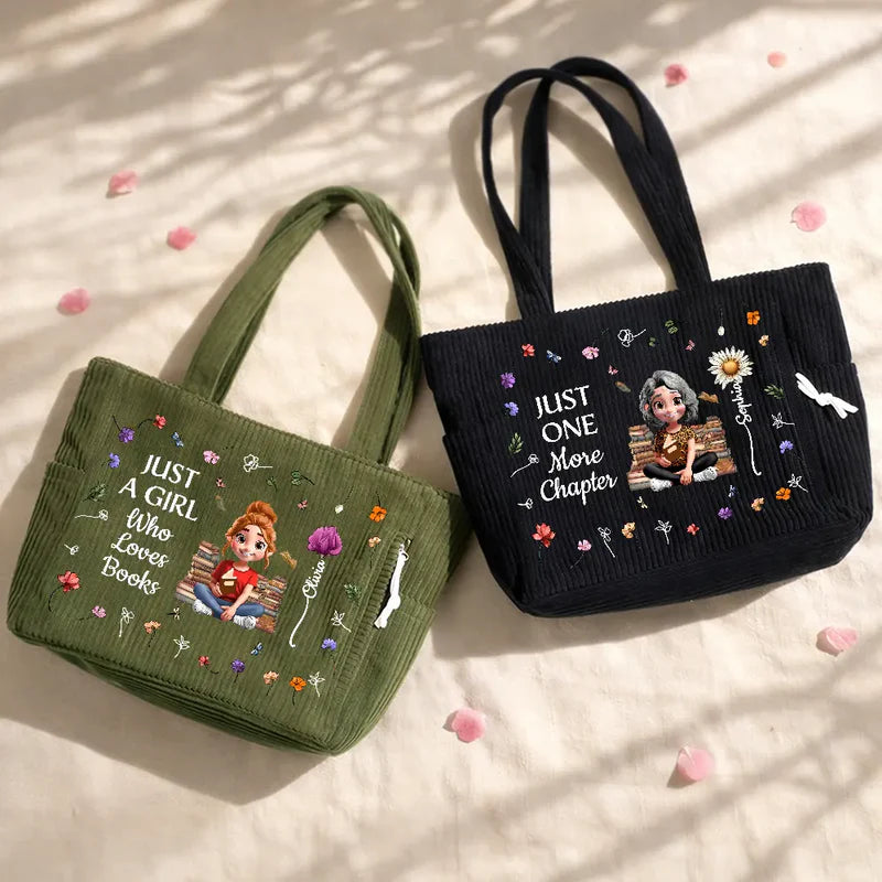 Just A Girl Who Loves Books - Personalized Corduroy Tote Bag