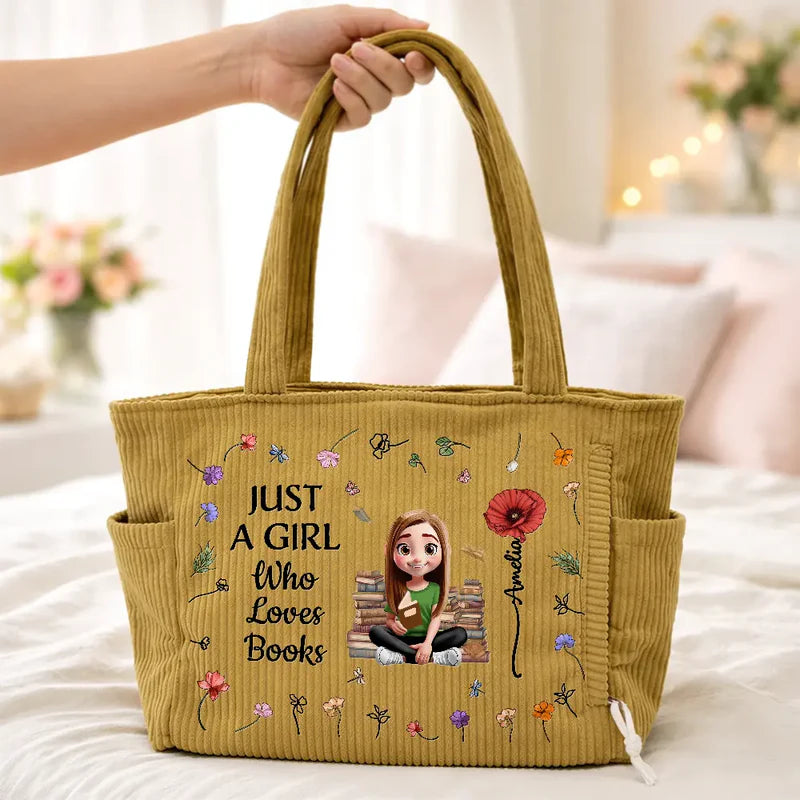 Just A Girl Who Loves Books - Personalized Corduroy Tote Bag