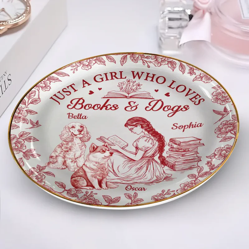 Just A Girl Who Loves Books And Dogs - Personalized Round Ring Dish