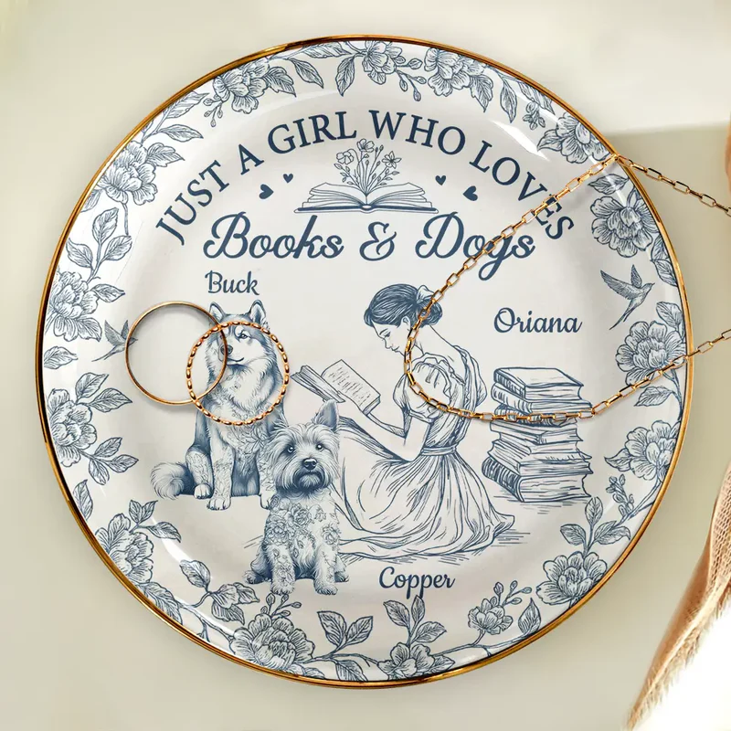 Just A Girl Who Loves Books And Dogs - Personalized Round Ring Dish