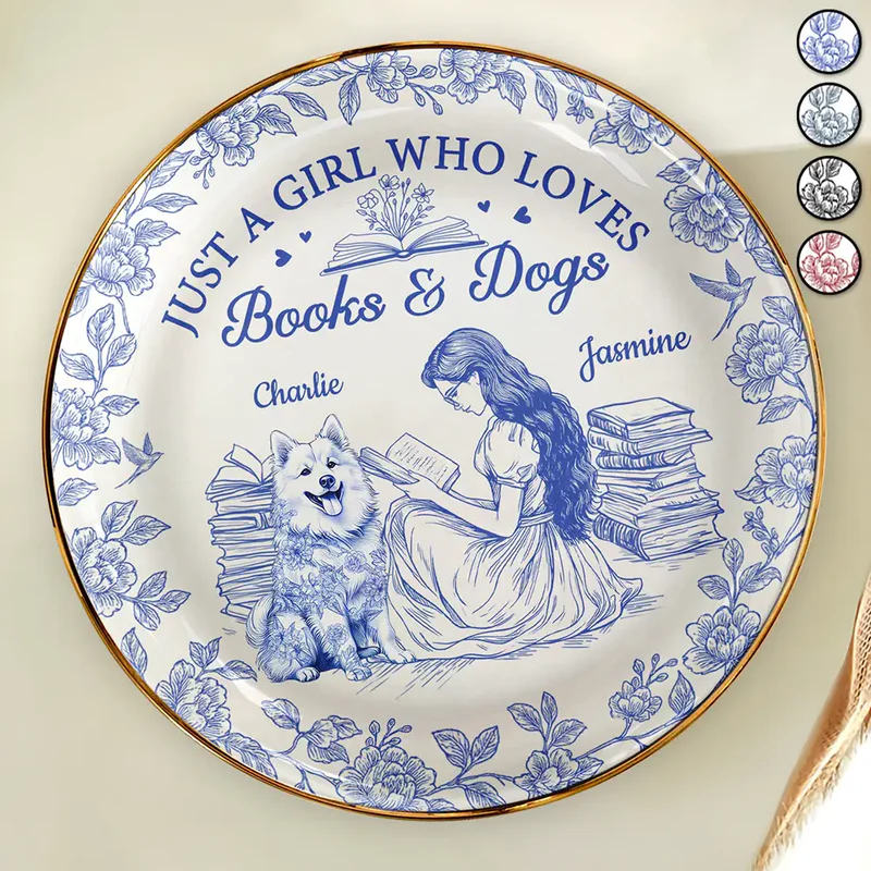 Just A Girl Who Loves Books And Dogs - Personalized Round Ring Dish