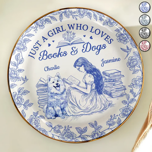 Just A Girl Who Loves Books And Dogs - Personalized Round Ring Dish
