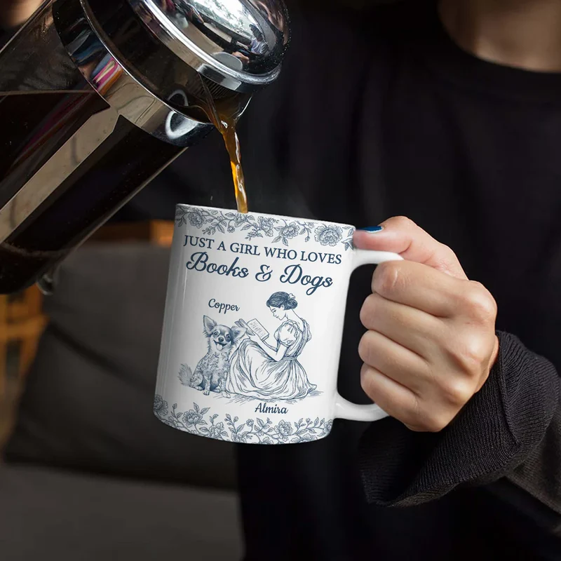 Just A Girl Who Loves Books And Dogs - Personalized White Edge-to-Edge Mug