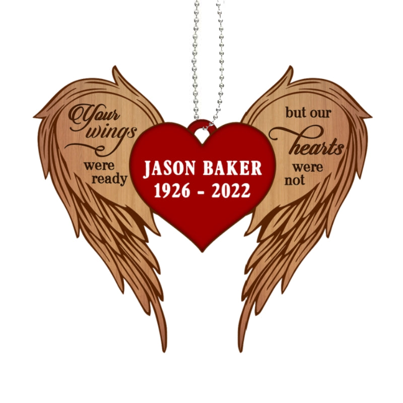 Your Wings Were Ready Memorial Angel Wings Personalized Wooden Ornament
