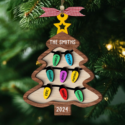 Family Christmas Tree Light Personalized Wooden Ornament, Family Christmas Gifts, Large Family Gift, Grandparent Gift