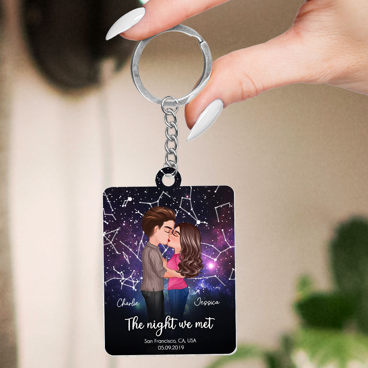 Couple Kissing Under the Galaxy Star Map by Location & Date Personalized Acrylic Keychain