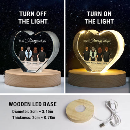 Always With You Sky Family Members, Memorial Personalized Premium Crystal Heart LED, Sympathy Gift, Free Delivery Included