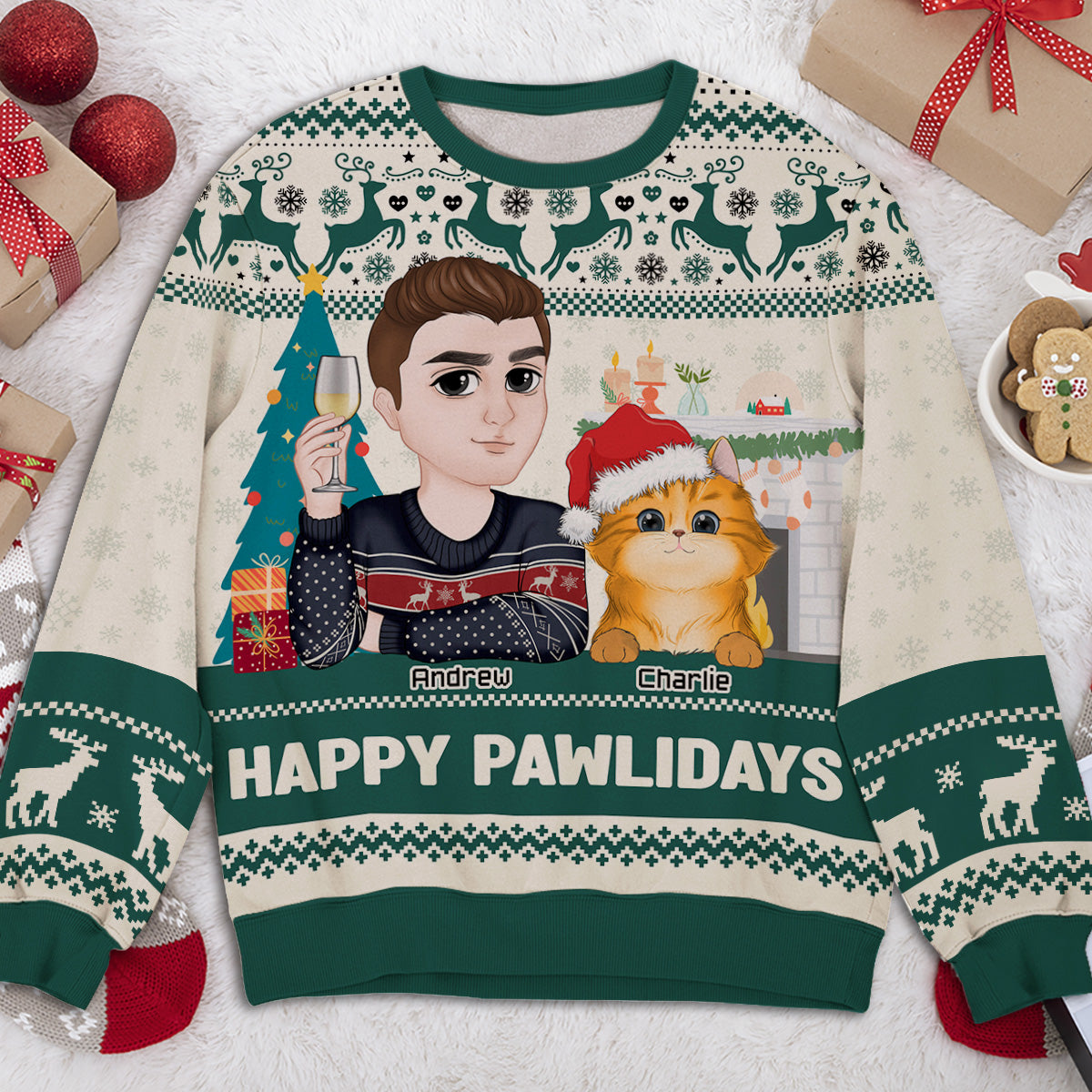 Happy Pawlidays To Cat Mom - Personalized Custom All-Over-Print Sweatshirt