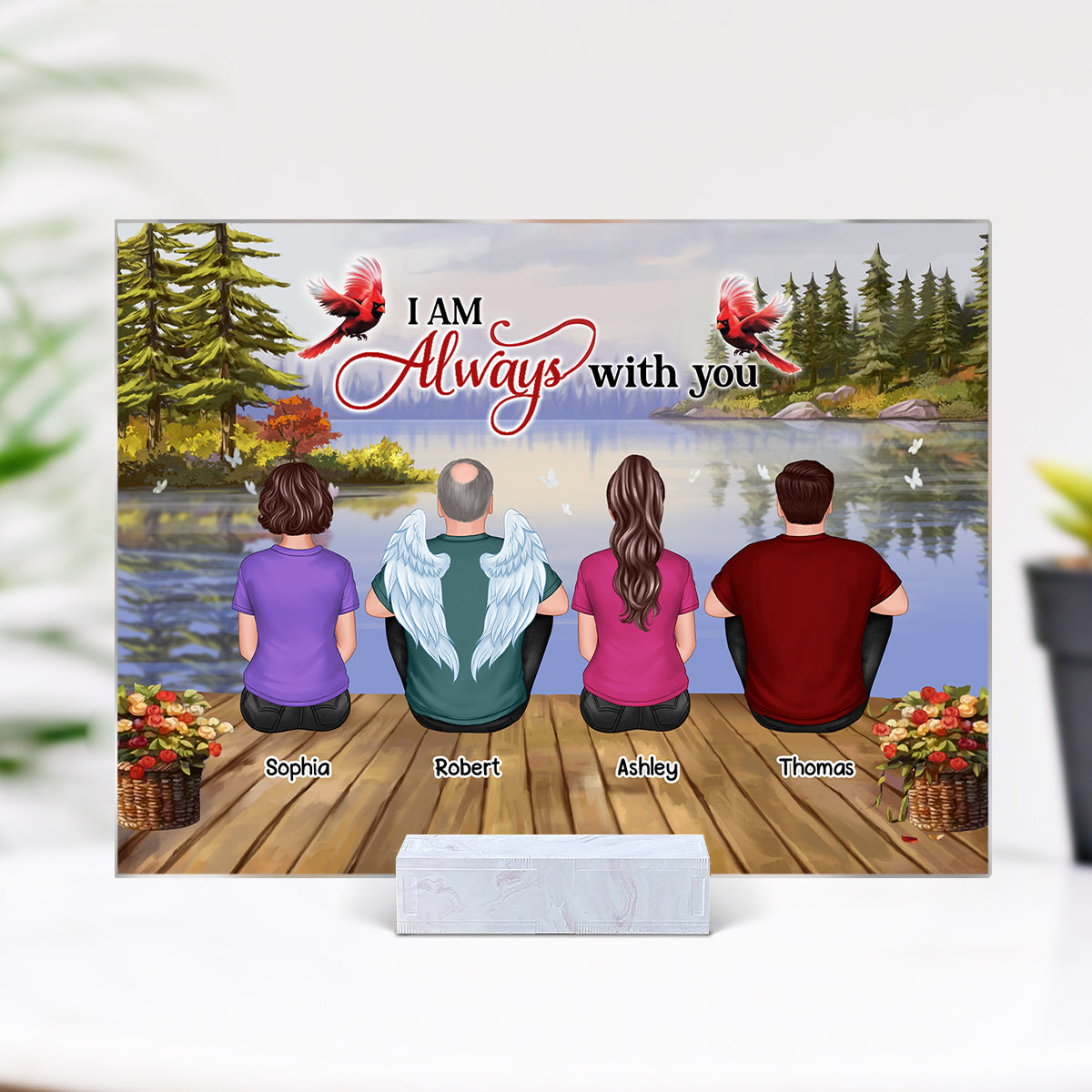 Lake Landscape Whole Back View Family Sitting Remembrance Gift Memorial Personalized Acrylic Plaque