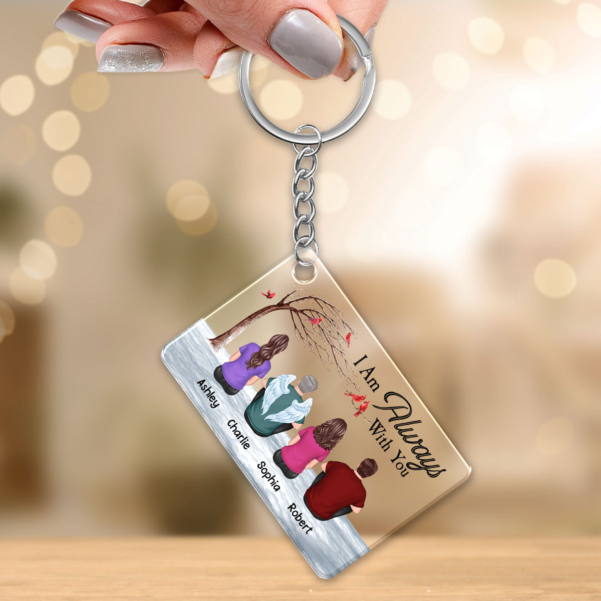 Dry Branch Cardinal Always With You Cardinal Whole Family Memorial Remembrance Gift Personalized Acrylic Keychain