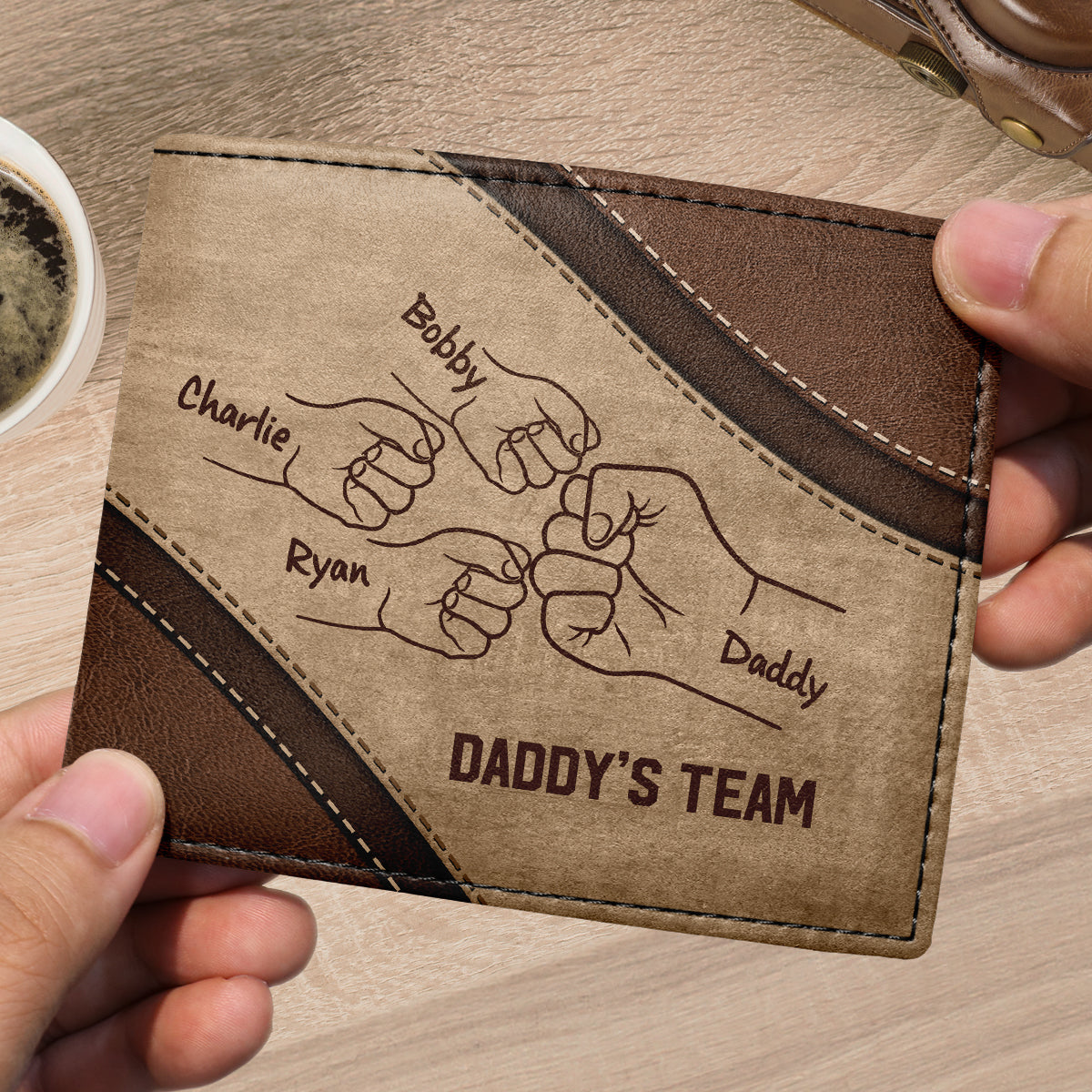 Daddy's Team Fist Bump Personalized Men’s Wallet, Father's Day Gift, Birthday Gift For Husband, Dad, Grandpa