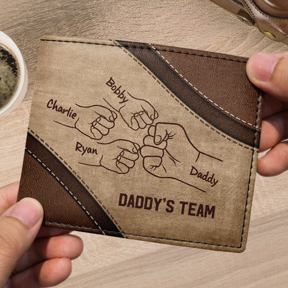 Daddy's Team Fist Bump Personalized Men’s Wallet, Father's Day Gift, Birthday Gift For Husband, Dad, Grandpa
