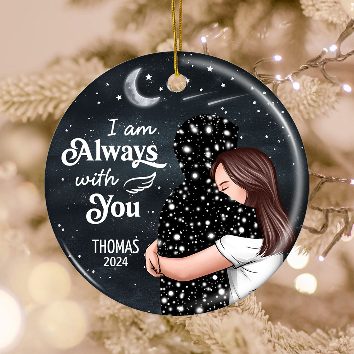Always With You Woman With Lost Loved One Memorial Keepsake Personalized Ceramic Ornament