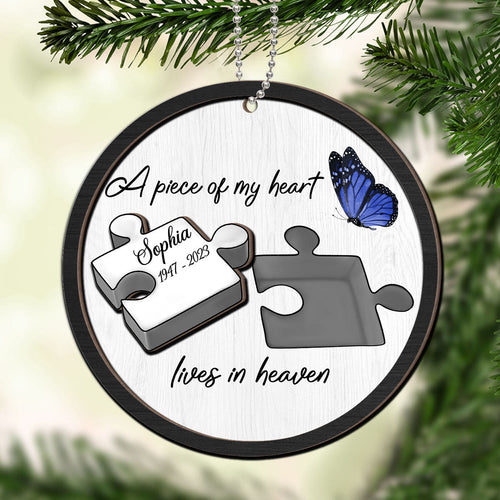 A Piece Of My Heart Lives In Heaven Memorial Personalized 2-Layer Wooden Ornament