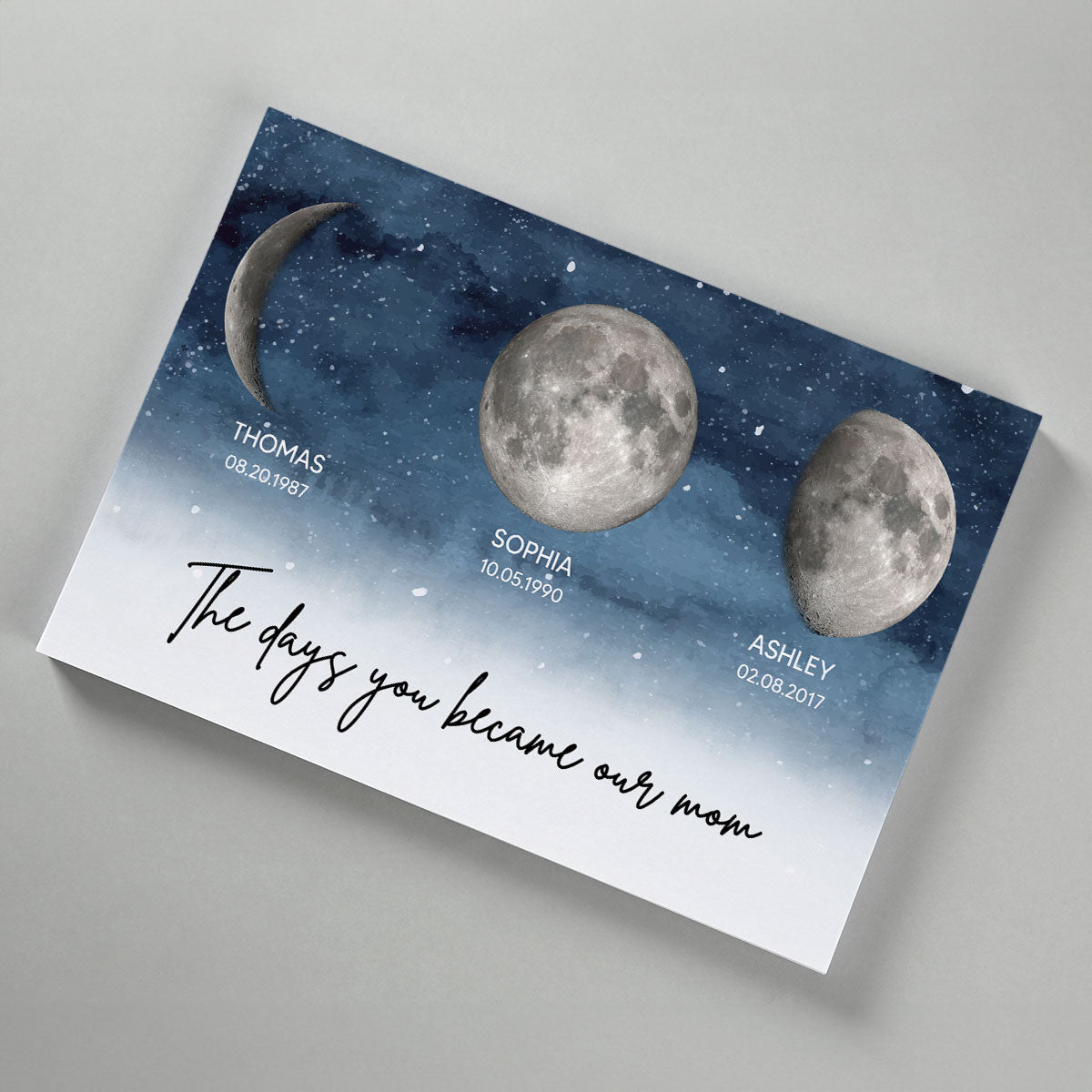 Starry Night Custom Birth Moon Phase The Day You Became Our Mom Personalized Canvas Print, Mother's Day Gift