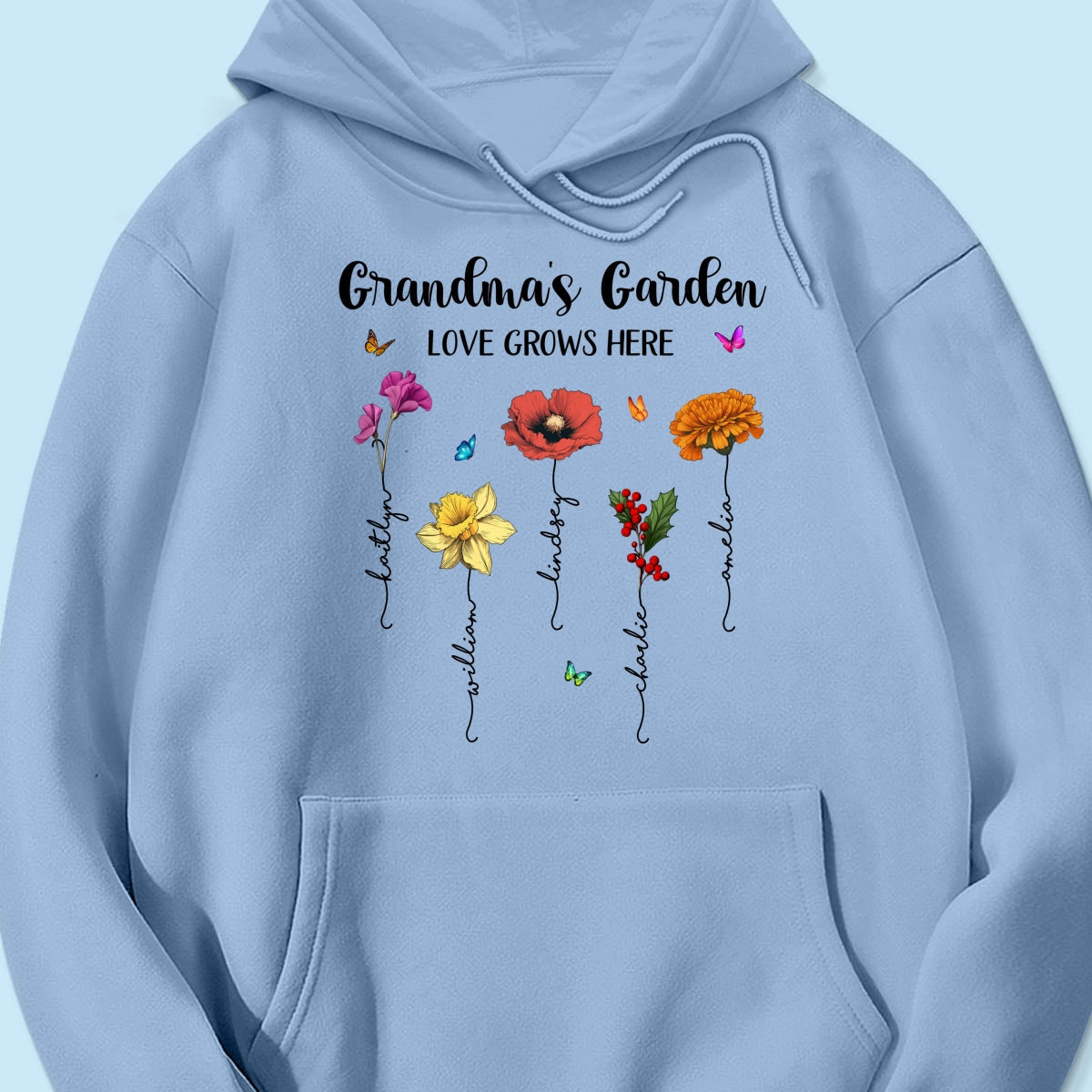 Grandma‘s Garden Love Grows Here Beautiful Birth Month Flower Mother‘s Day Gift For Grandma Mom Personalized Shirt
