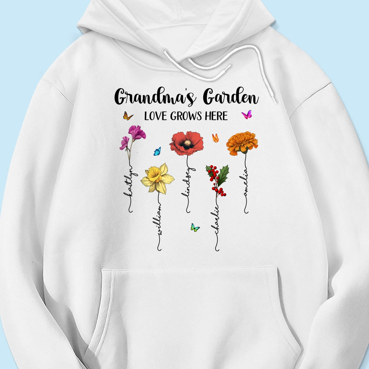 Grandma‘s Garden Love Grows Here Beautiful Birth Month Flower Mother‘s Day Gift For Grandma Mom Personalized Shirt