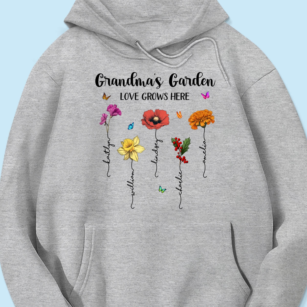 Grandma‘s Garden Love Grows Here Beautiful Birth Month Flower Mother‘s Day Gift For Grandma Mom Personalized Shirt
