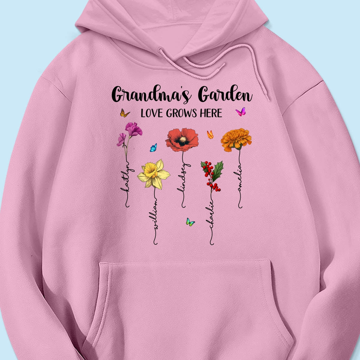 Grandma‘s Garden Love Grows Here Beautiful Birth Month Flower Mother‘s Day Gift For Grandma Mom Personalized Shirt