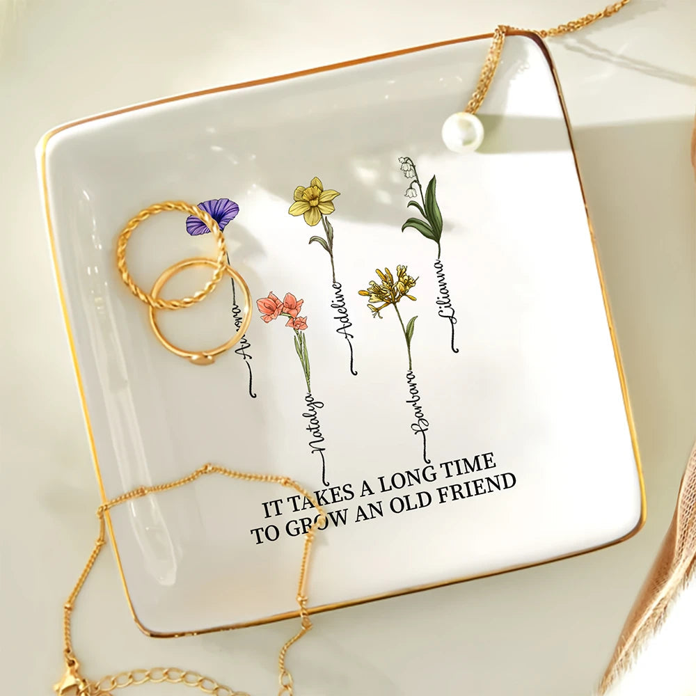 Birth Flower Grow An Old Friend - Personalized Ring Dish