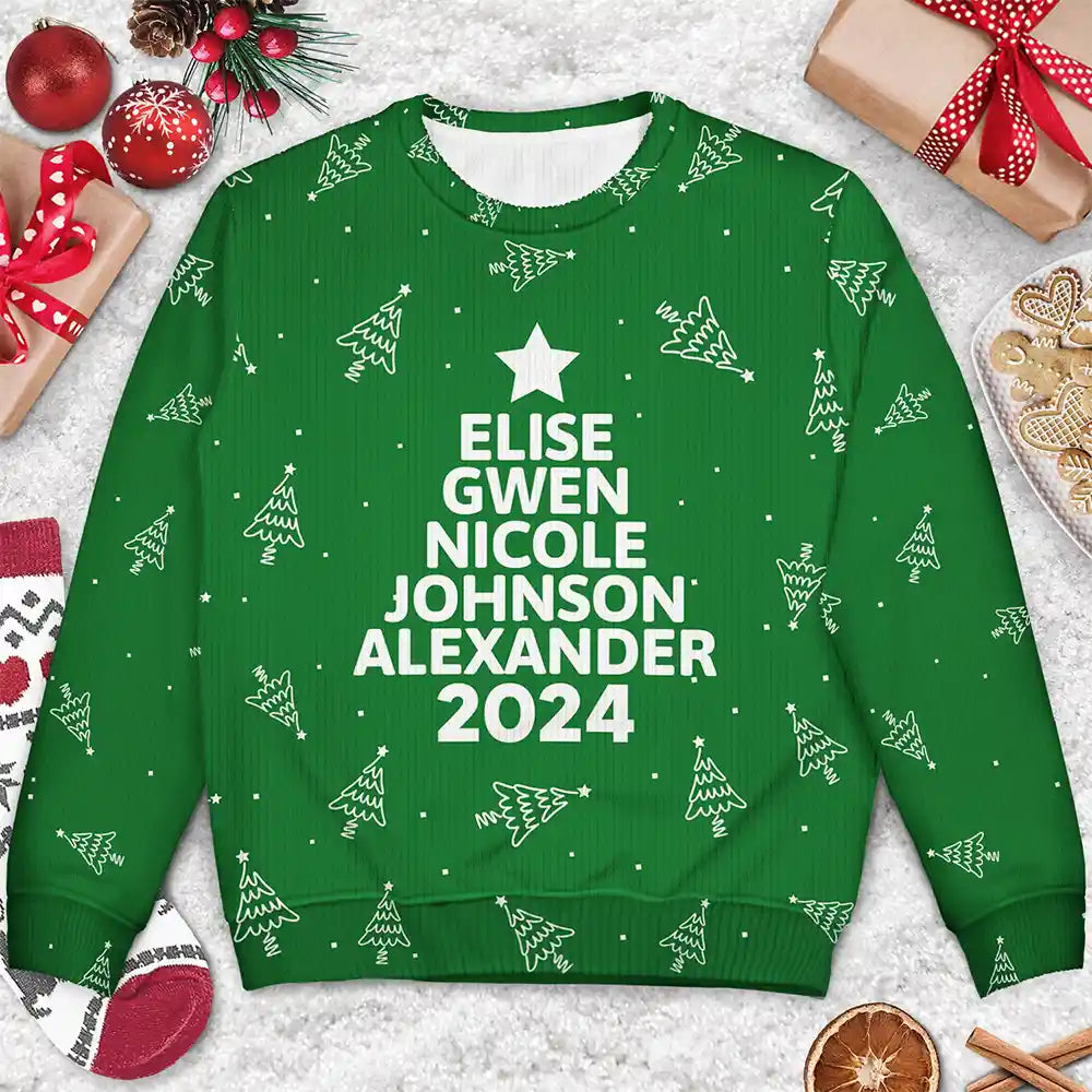 Christmas Tree Family Bestie Coworker Custom Name - Personalized Unisex Ugly Sweater