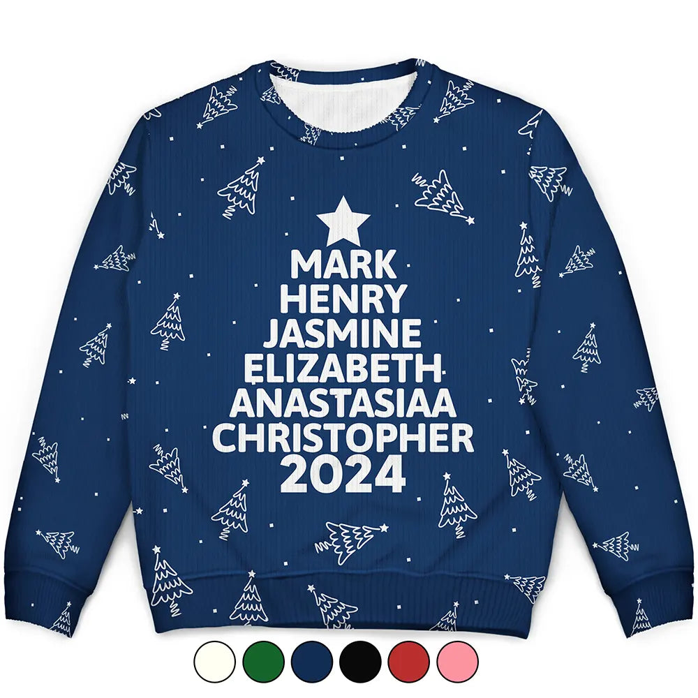 Christmas Tree Family Bestie Coworker Custom Name - Personalized Unisex Ugly Sweater