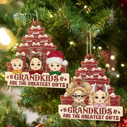 Gift For Grandma, Gift For Grandpa, Gift For Grandparents - Grandkids Are The Greatest Gifts - Personalized Custom Shaped Wooden Ornament