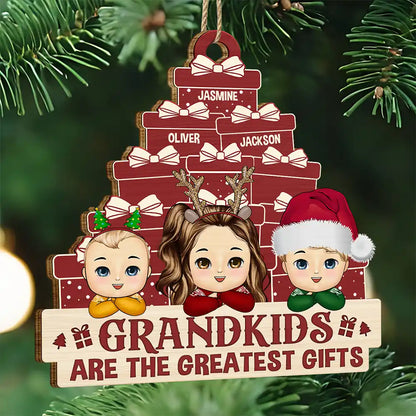 Gift For Grandma, Gift For Grandpa, Gift For Grandparents - Grandkids Are The Greatest Gifts - Personalized Custom Shaped Wooden Ornament