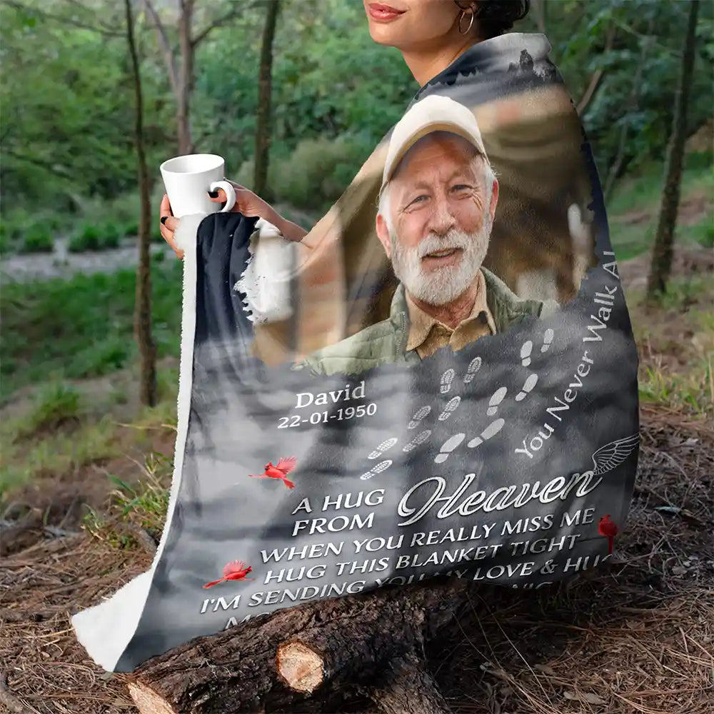 Custom Photo Memorial You Never Walk Alone - Personalized Fleece Blanket, Sherpa Blanket