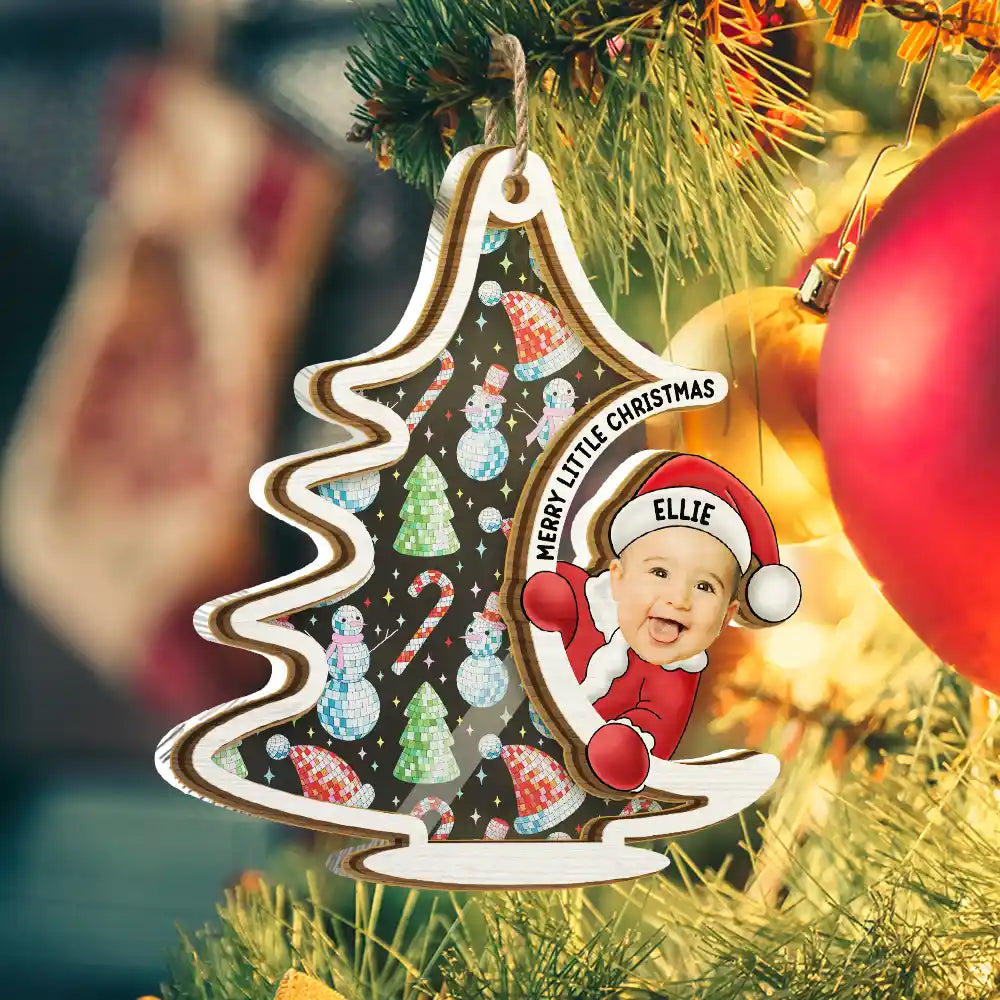 Custom Photo Christmas Tree Baby Santa - Personalized Suncatcher Ornament